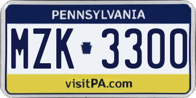 PA license plate MZK3300