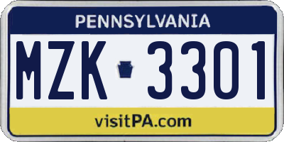 PA license plate MZK3301