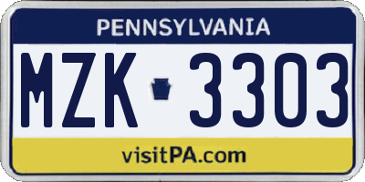PA license plate MZK3303