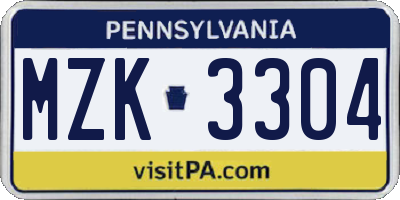 PA license plate MZK3304