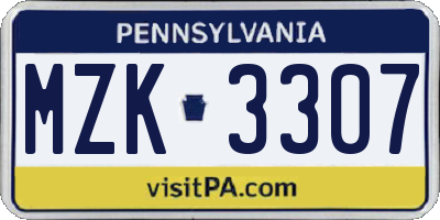 PA license plate MZK3307