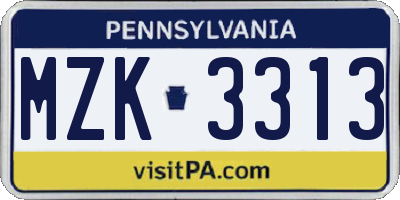 PA license plate MZK3313