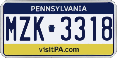 PA license plate MZK3318