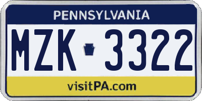 PA license plate MZK3322