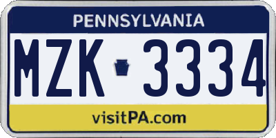 PA license plate MZK3334