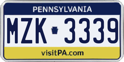 PA license plate MZK3339