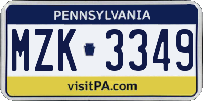 PA license plate MZK3349