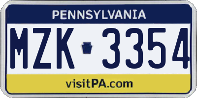 PA license plate MZK3354