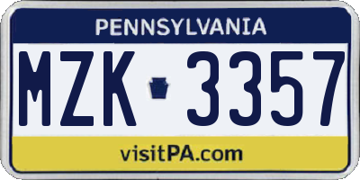 PA license plate MZK3357