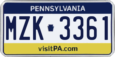 PA license plate MZK3361