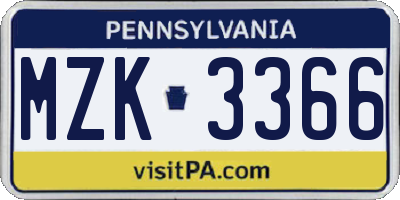 PA license plate MZK3366