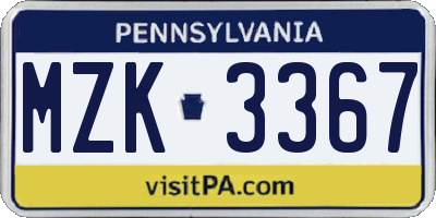 PA license plate MZK3367