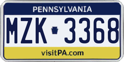 PA license plate MZK3368