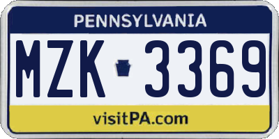 PA license plate MZK3369