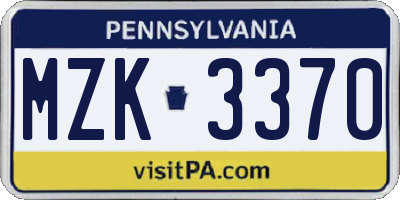 PA license plate MZK3370