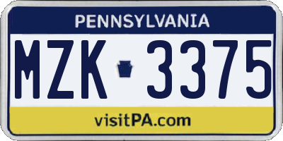PA license plate MZK3375