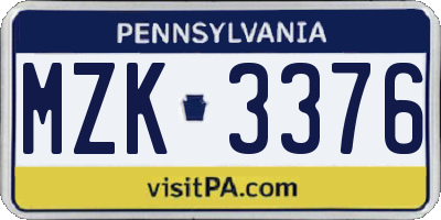PA license plate MZK3376
