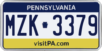 PA license plate MZK3379
