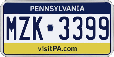 PA license plate MZK3399