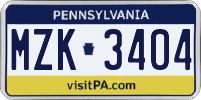 PA license plate MZK3404