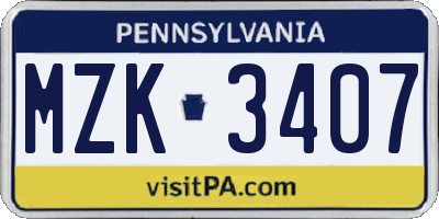 PA license plate MZK3407