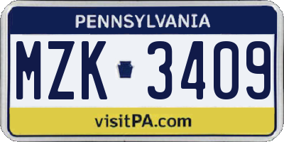 PA license plate MZK3409