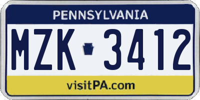 PA license plate MZK3412