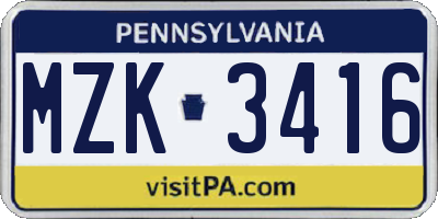PA license plate MZK3416