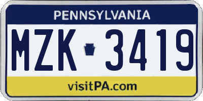 PA license plate MZK3419