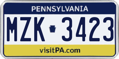 PA license plate MZK3423