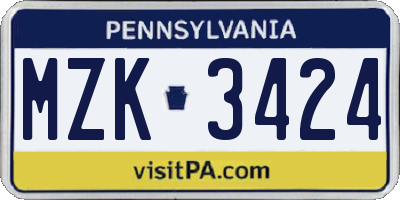PA license plate MZK3424