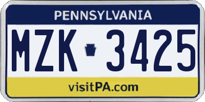 PA license plate MZK3425