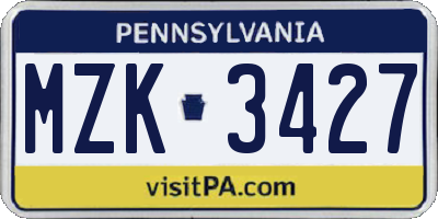 PA license plate MZK3427