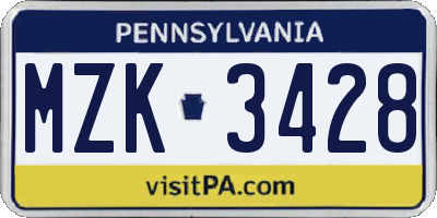 PA license plate MZK3428