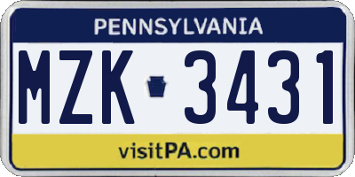 PA license plate MZK3431