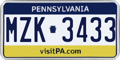 PA license plate MZK3433