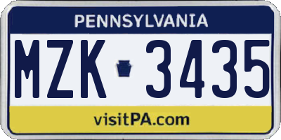 PA license plate MZK3435