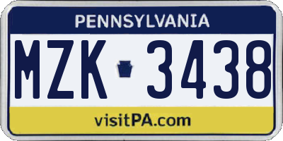 PA license plate MZK3438