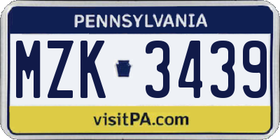 PA license plate MZK3439
