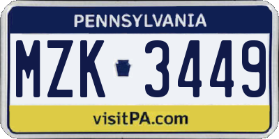 PA license plate MZK3449