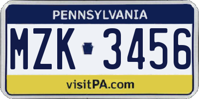 PA license plate MZK3456