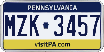 PA license plate MZK3457