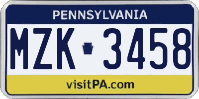 PA license plate MZK3458