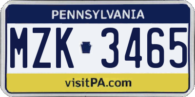 PA license plate MZK3465