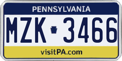 PA license plate MZK3466