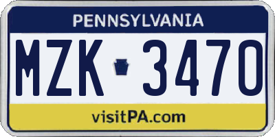 PA license plate MZK3470