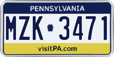 PA license plate MZK3471