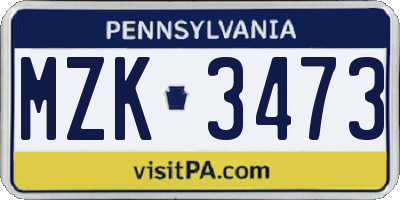 PA license plate MZK3473