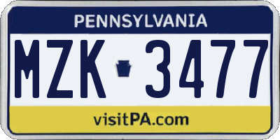 PA license plate MZK3477