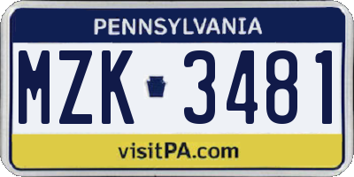 PA license plate MZK3481